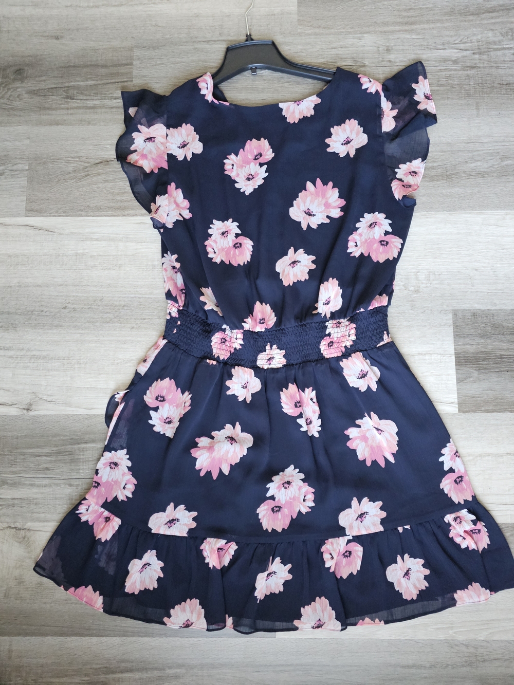 Tommy Hilfiger Navy Blue Pink Floral Faux Wrap Dress Flutter Sleeve XL / 14-16 - Picture 3 of 16